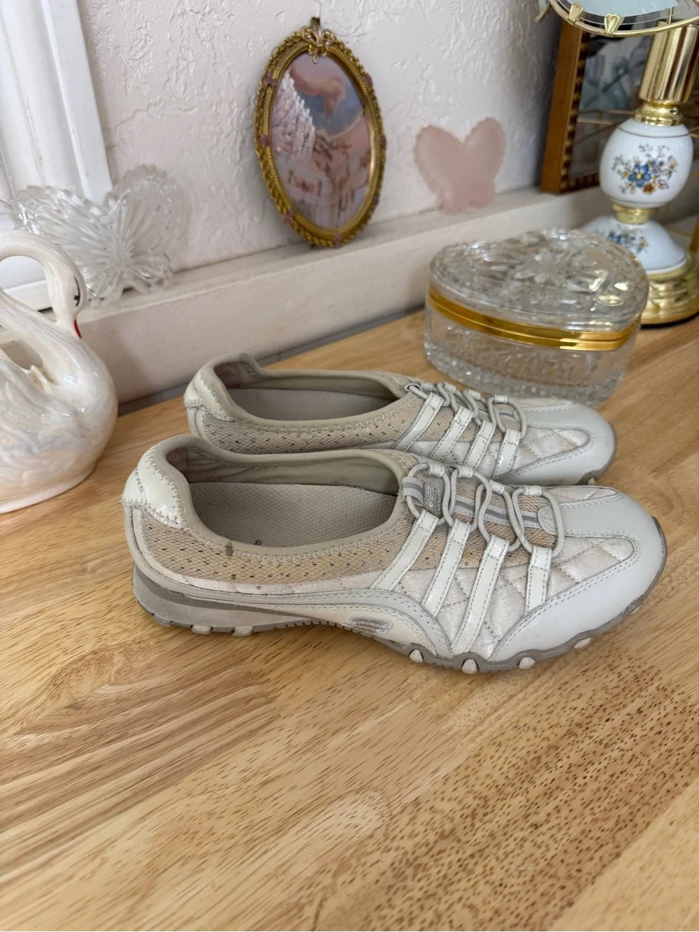 Skechers Y2K Sporty Ballet Flats Beige Mesh Slip On Sneakers Size 7